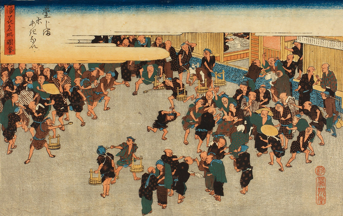 DOJIMA RICE EXCHANGE Painting by Hiroshige (1797-1858)